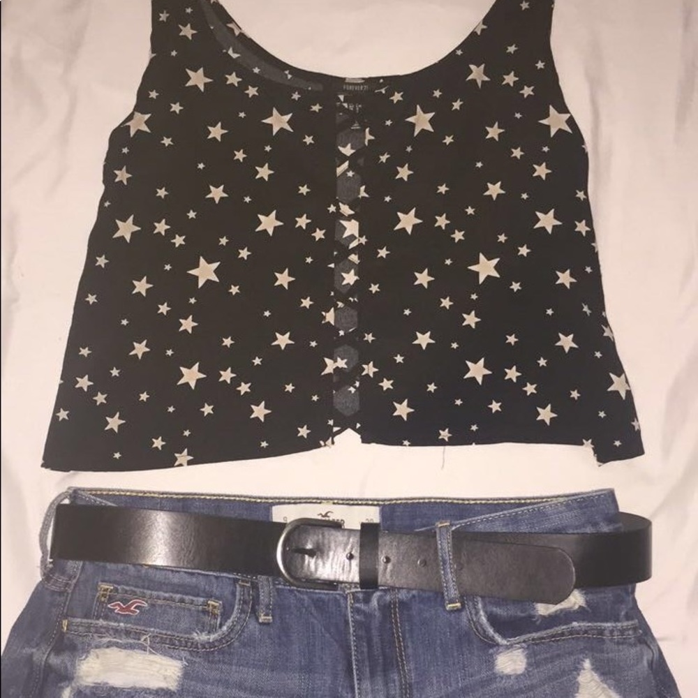 FOREVER 21 star top black open front crop top